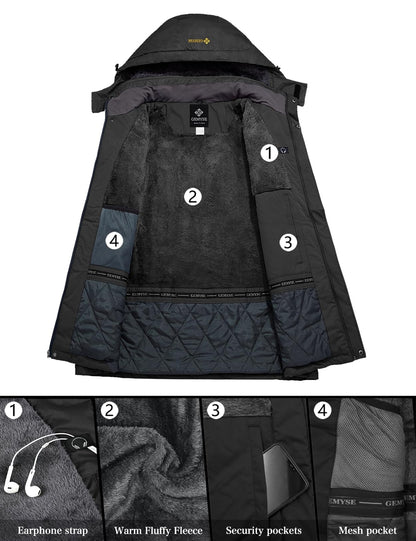 Moška zimska smučarska jakna GEMYSE – vodoodporna topla bunda s kapuco (temno siva XL)