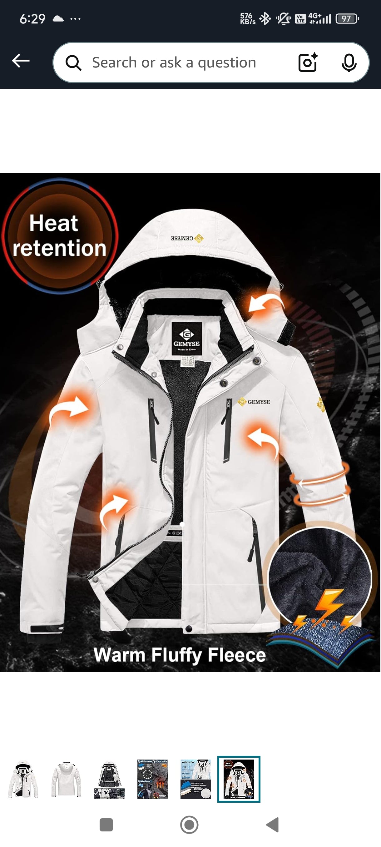 Moška zimska smučarska jakna GEMYSE – vodoodporna, topla bunda s kapuco (bela, XXL)