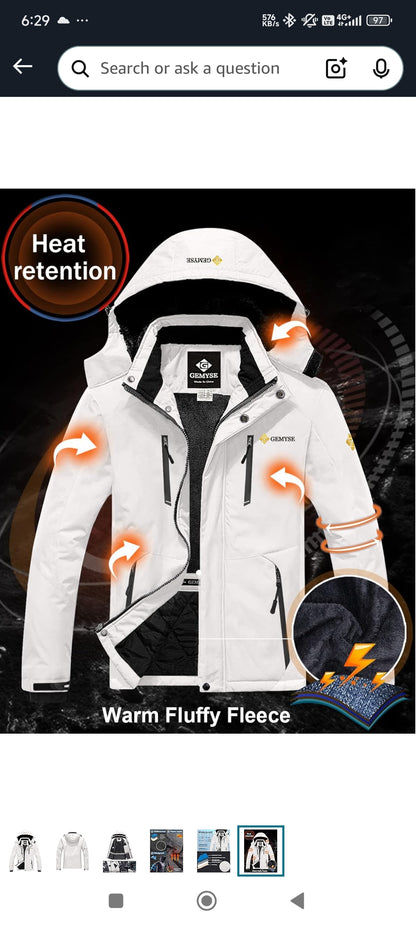 Moška zimska smučarska jakna GEMYSE – vodoodporna, topla bunda s kapuco (bela, XXL)