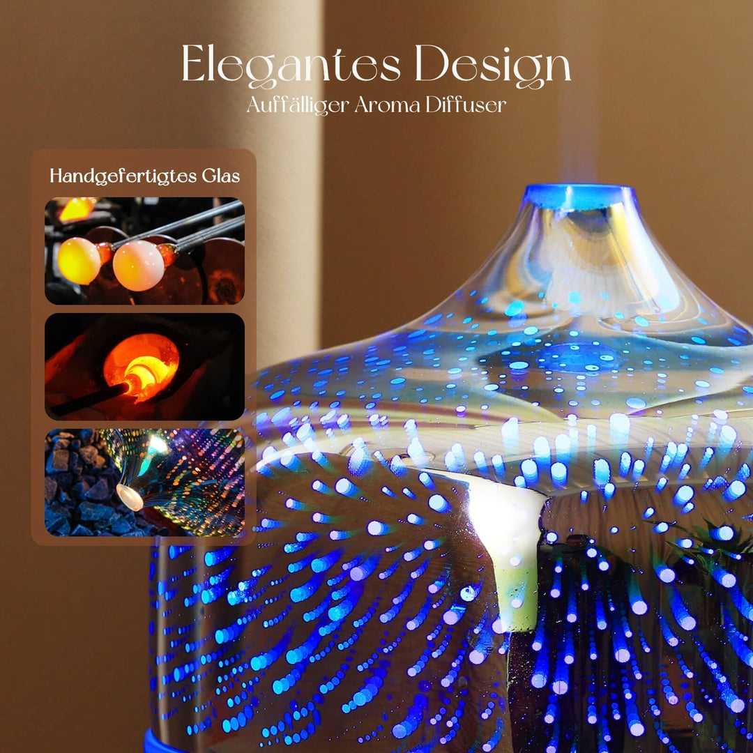 PORSEME aroma difuzor/vlažilec 500 ml – stekleni, ultrazvočni, LED osvetlitev