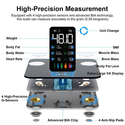HEALTHKEEP pametna tehtnica z zaslonom – BT povezava, analiza telesne sestave, iOS, Android