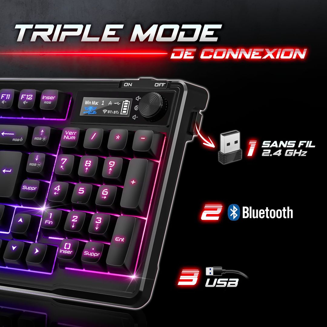 Brezžična gaming tipkovnica Elite K60 – RGB, LCD zaslon, 3-načini povezave