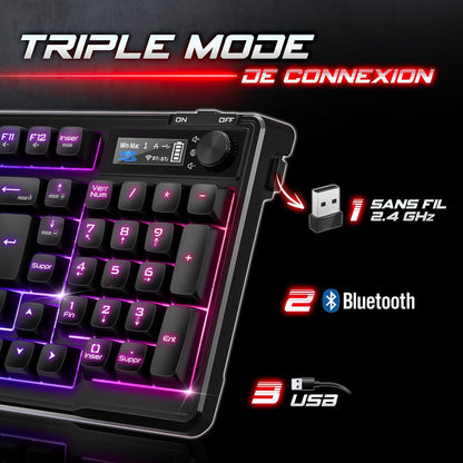 Brezžična gaming tipkovnica Elite K60 – RGB, LCD zaslon, 3-načini povezave