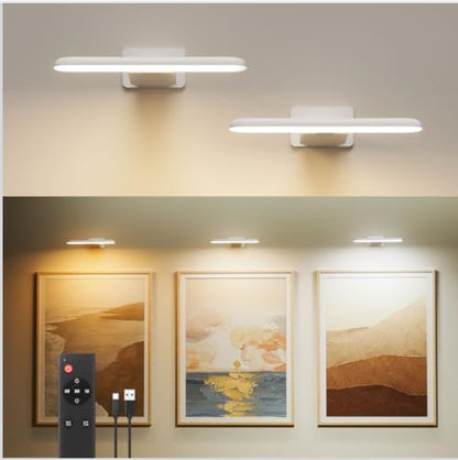 2x FULEN brezžična LED stenska svetilka za slike z daljincem (bela)