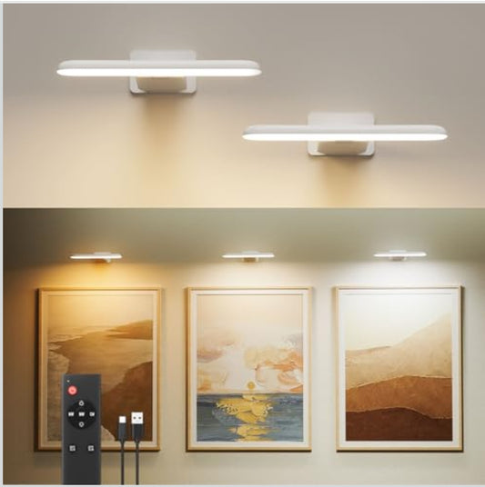 2x FULEN brezžična LED stenska svetilka za slike z daljincem (bela)
