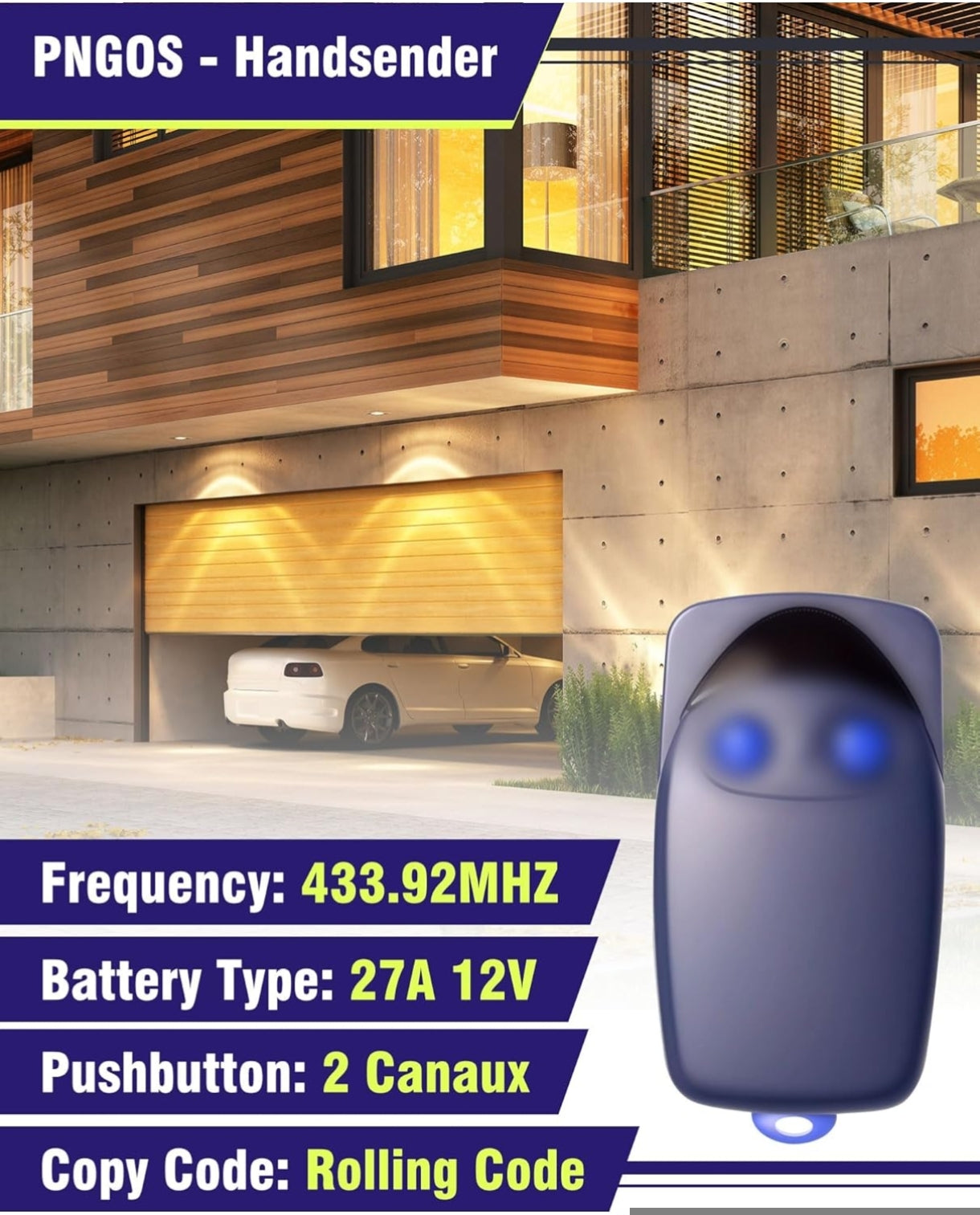 2x Daljinec za garažna vrata NICE FLO1 / FLO2 / FLO4 – 433,92 MHz (2 gumba)