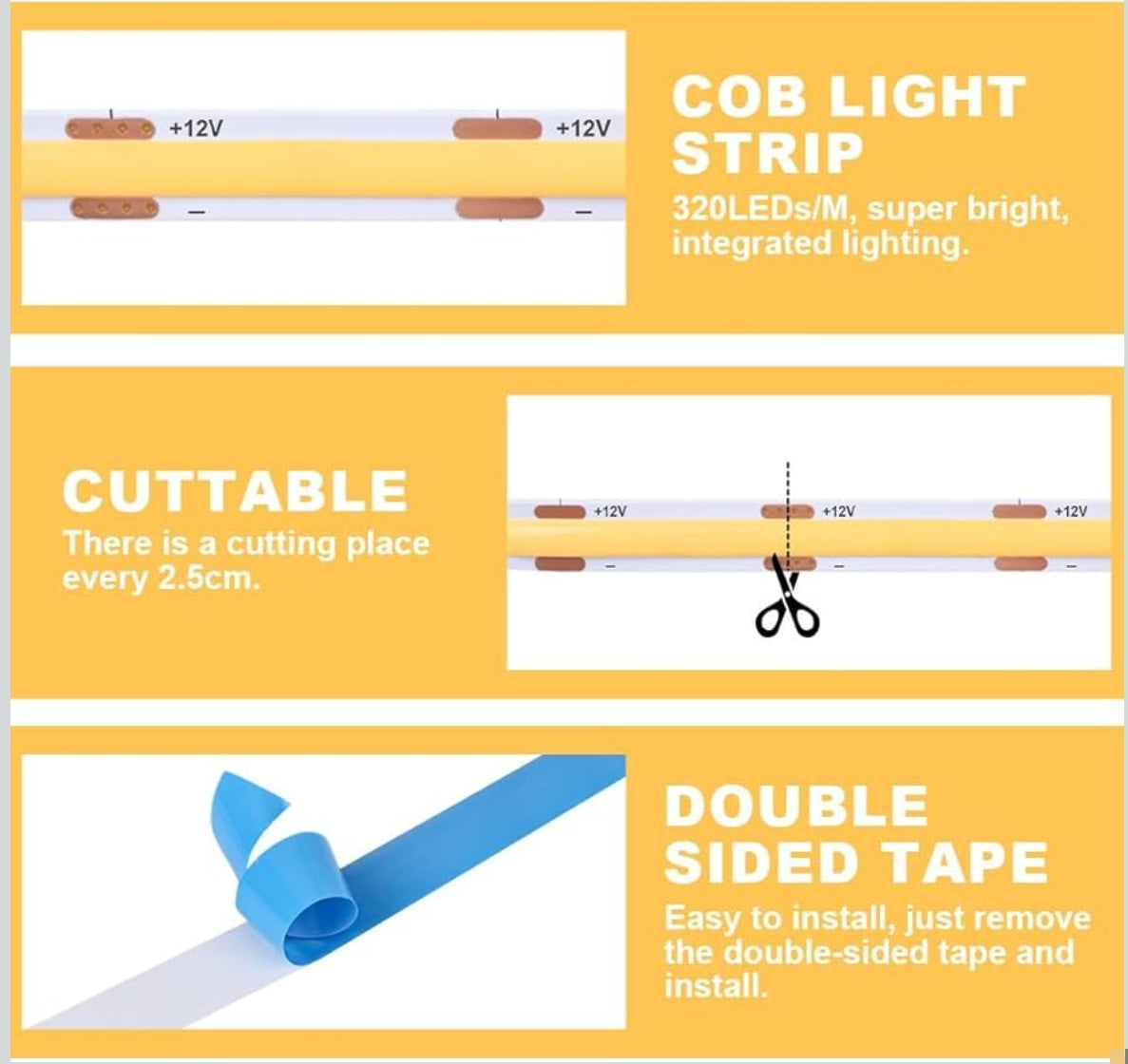 COB LED trak komplet z indukcijskim senzorjem – 6×1 m, topla bela