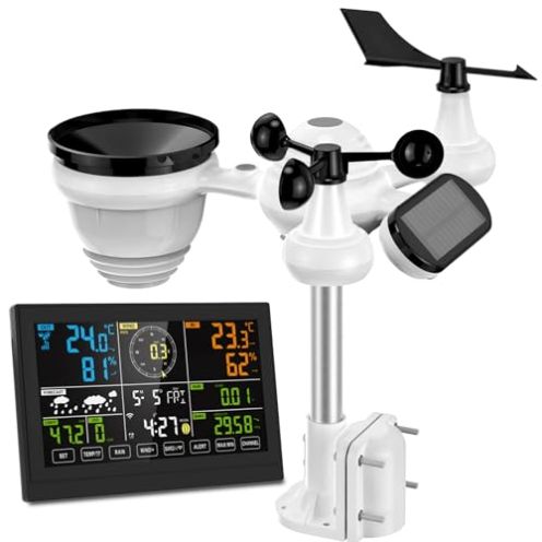 PetierWeit 7-v-1 brezžična vremenska postaja z zunanjim senzorjem in barvnim LCD zaslonom