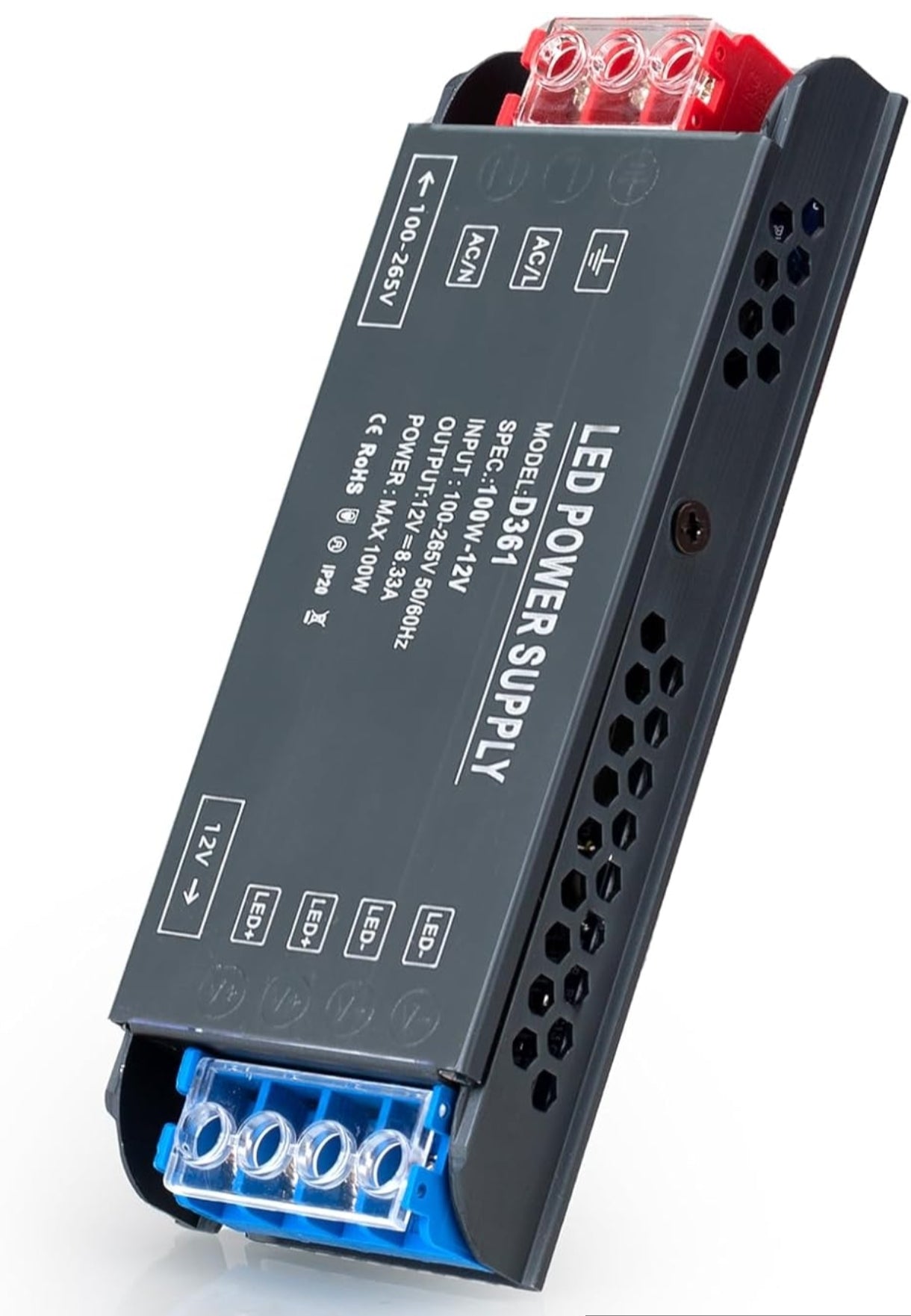 BRIMETI LED transformator 12V 100W, 8,33A – ultra tanek napajalnik za LED trakove