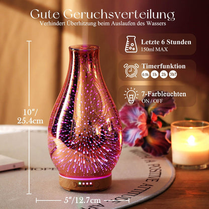 Aroma difuzor iz ročno pihanega stekla – 100 ml, 7 barv LED osvetlitve - rose gold