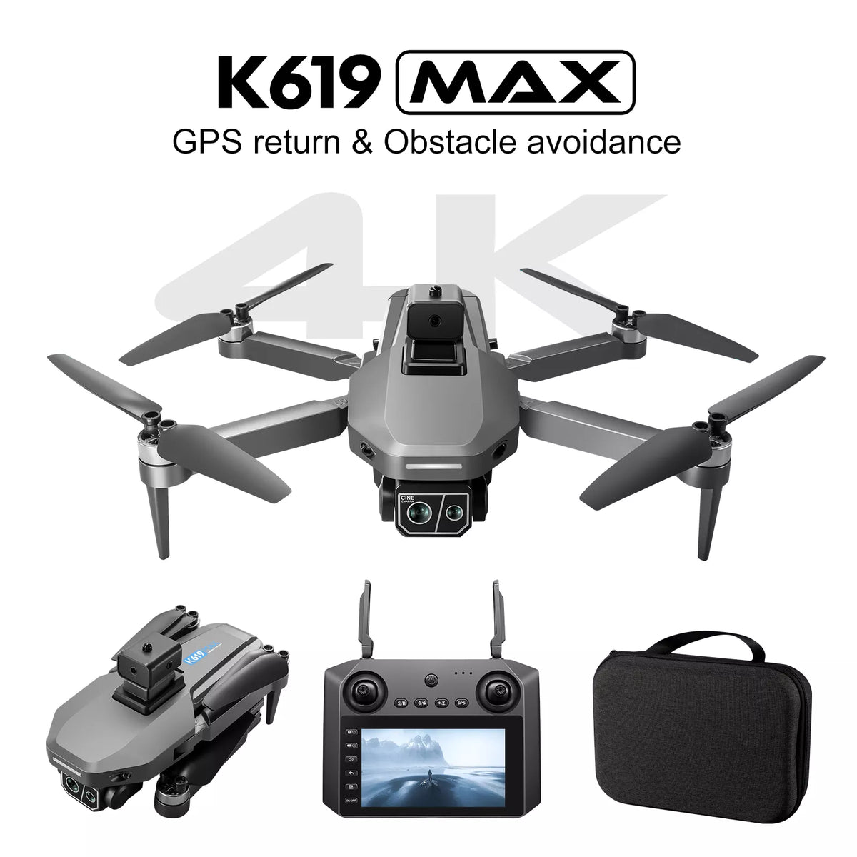 2x vožen K619 MAX profesionalni dron z GPS, 3x baterija-75min, 4K dvojno kamero in 5G zaslonom, kot nov