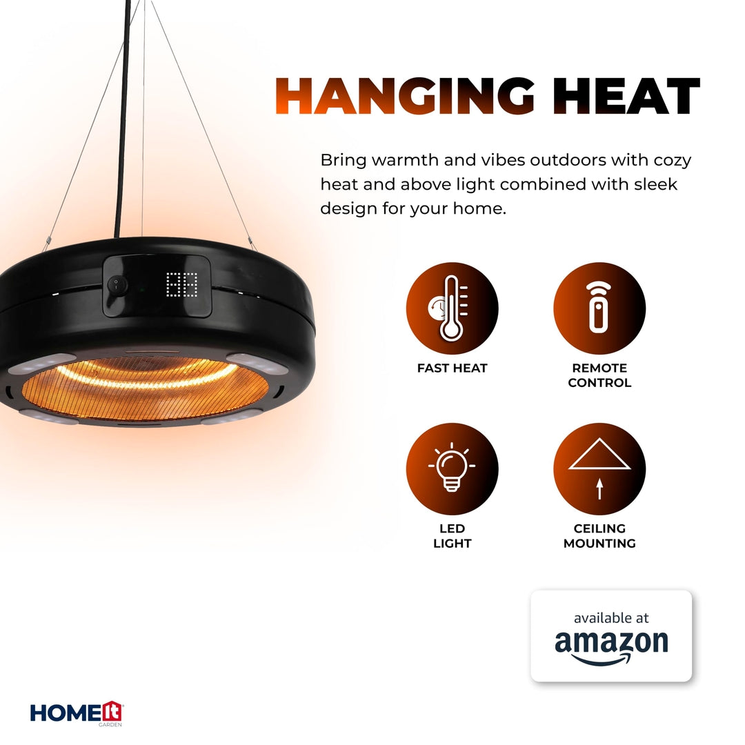 HOME IT viseči zunanji grelec – aluminij, karbonska cev, 1500 W, LED osvetlitev, daljinec