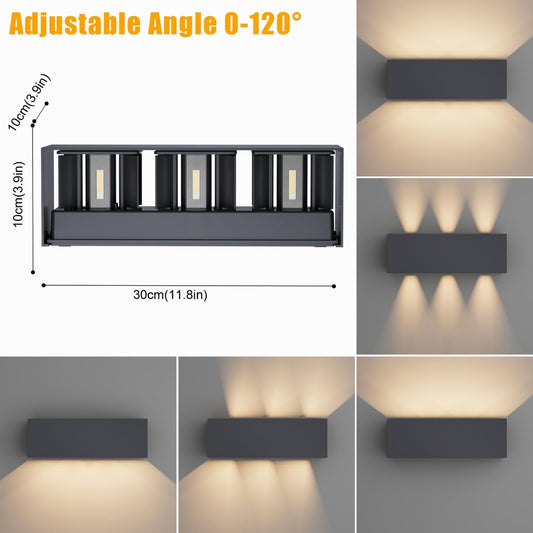 💡 KLIGHTEN zunanja LED stenska svetilka 30W – antracit, nastavljiv kot snopa, IP65, 3000K, aluminij - naklikaj.si