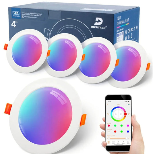 💡4x Dusktec RGB+Warm white+Alexa LED smart recessed light 10W (122mm) – white