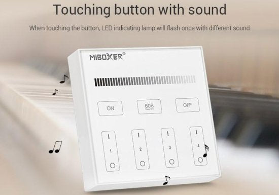 MiBoxer Stenski upravljalnik Mi-Light FUT-B1 – pametni 4-conski zatemnilnik za enobarvne LED trakove