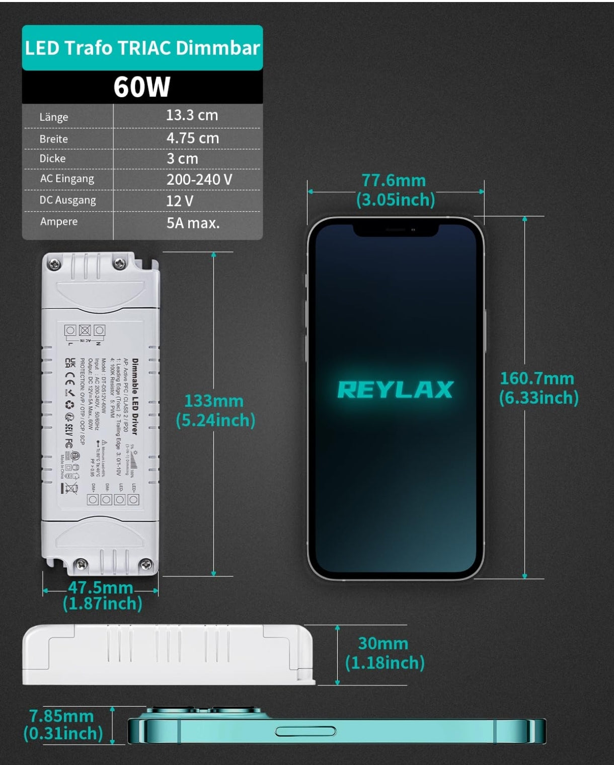 ⚡ REYLAX LED napajalnik 12V, 60W, IP20 - zatemnilni (dimmable)
