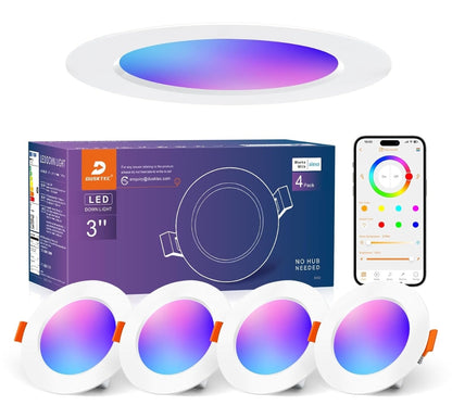 💡4x Dusktec RGB+CCT+Alexa LED smart recessed light 7W (92mm) – white