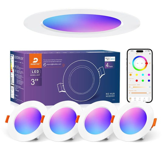💡4x Dusktec RGB+CCT+Alexa LED smart recessed light 7W (92mm) – white