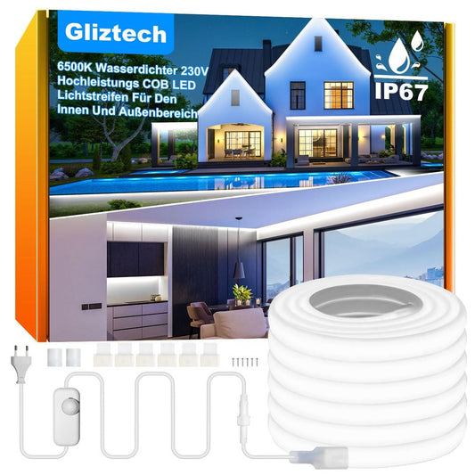 10m GLIZTECH COB LED trak, 230V 6500K dvojni varovalni krmilnik, IP67