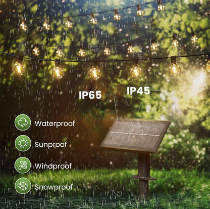 💡 Solar string lights 15 m – 25+1 LED G40, USB + solar charging