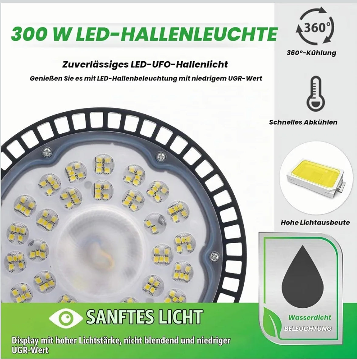 Industrielle LED-Lampe Jefedana 300W – 30000LM, IP65, kaltweiß (6500K)