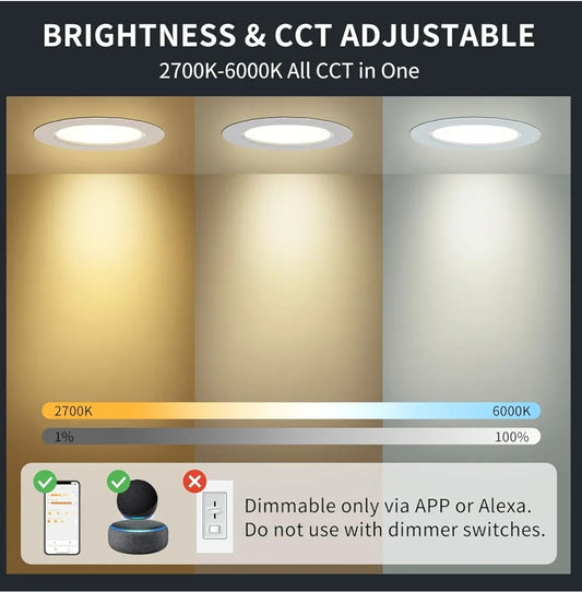 💡6x Dusktec CCT LED smart Bluetooth recessed light 10W (122mm) – white