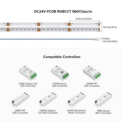 BTF-LIGHTING FCOB RGB+CCT LED trak – 5 m (visoka gostota, 960 LED/m)