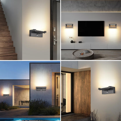 LED zunanja stenska svetilka s senzorjem gibanja, 22W, 3000K, IP65, antracit
