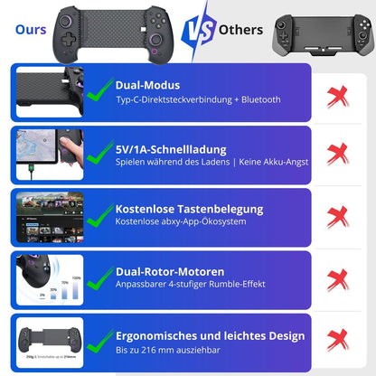 Igralni kontroler za telefon, Hall Effect joystick, Bluetooth, USB-C - Android, Apple
