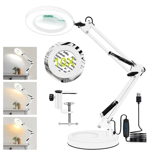 💡LED namizna lupa X10 z lučko, 3 barve, 10 stopenj svetlosti, USB