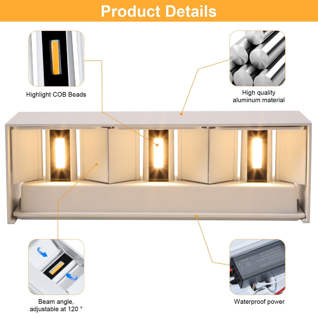 KLIGHTEN zunanja LED stenska svetilka 30W – bela, nastavljiv kot snopa, IP65, 3000K, aluminij