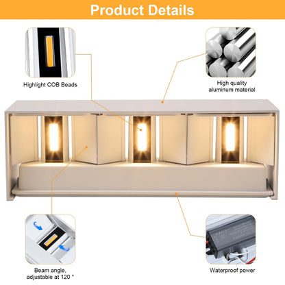 KLIGHTEN zunanja LED stenska svetilka 30W – bela, nastavljiv kot snopa, IP65, 3000K, aluminij