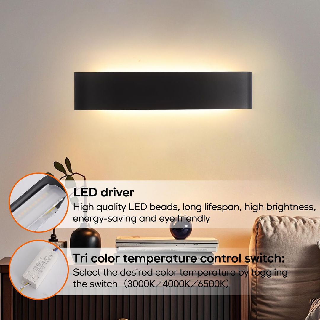 Komplet 4x Mille Lucciole 24W LED notranja stenska svetilka - 3000K, 4000K, 6500K - črna 38cm - naklikaj.si