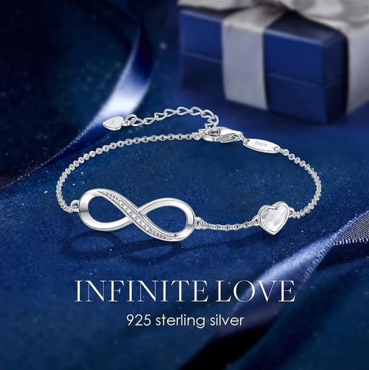 💎 LOUISA SECRET zapestnica Infinite Love – srebro 925, z obeskom srca iz cirkonija, nastavljiva dolžina 18cm+5cm